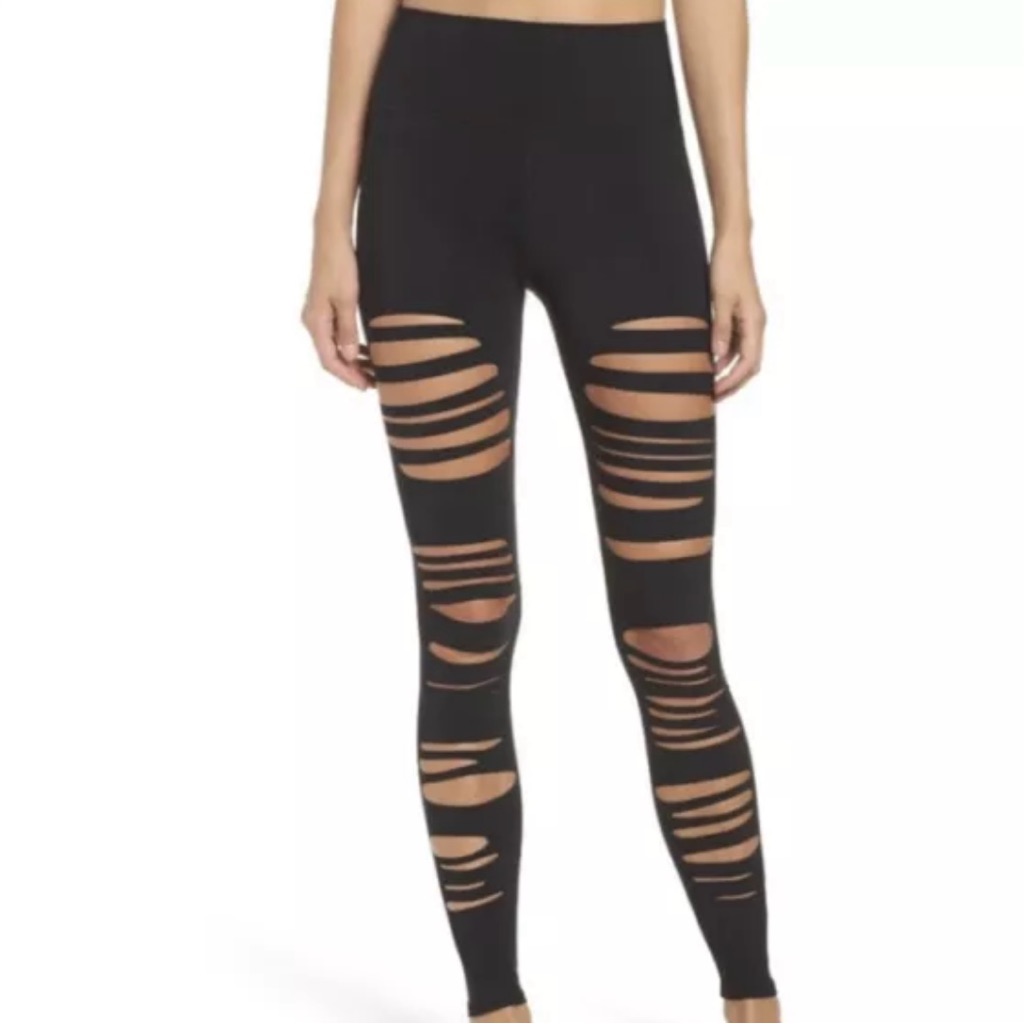 Alo Extreme Ripped Warrior Leggings Black Size Small Edgy